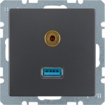 Berker 3315396086 USB/3,5 mm Audio Steckdose Q.1/Q.3 anthrazit samt 