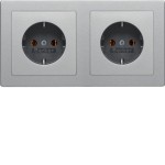 Berker 47206084 Schuko-Steckdosen-Kombination 2-fach mit Rahmen Q.1/Q.3 alu samt lackiert 