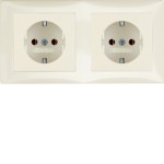 Berker 47208982 Schuko-Steckdosen-Kombination 2-fach mit Rahmen S.1 cremeweiß glänzend 