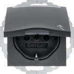 Berker 47461606 Schuko-Steckdose mit Klappdeckel Beschriftungsfeld und erhöhter Berührungsschutz S.1/B.3/B.7 anthrazit matt 