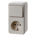 Berker 479640 Kombination Wippschalter/Schuko-Steckdose Aufputz cremeweiß glänzend 
