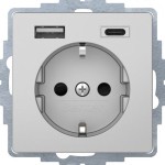 Berker 48046084 Schuko-Steckdose/USB A-C Q.1/Q.3 alu samt lackiert 