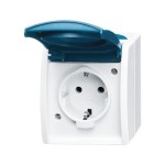 Busch-Jaeger 20 EWN-53 Schuko Steckdose mit Klappdeckel und Beschriftungsfeld grau/blaugrün 2CKA002083A0818 