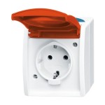 Busch-Jaeger 20 EW/DVN-53 Schuko Steckdose mit rotem Klappdeckel grau/blaugrün 2CKA002083A0825 