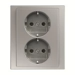 Busch-Jaeger 202 EUJB-866 SCHULO Doppelsteckdose volle Abdeckung edelstahl 2TKA00003921 