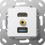 Gira 568003 HDMI USB 3.0 A M-Klinke Kpl. K-Peitsche Einsatz Reinweiß 