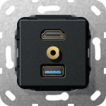 Gira 568010 HDMI USB 3.0 A M-Klinke Kpl. K-Peitsche Einsatz Schwarz m 