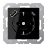 Jung A1520-15CASW SCHUKO Steckdose 16A 250V mit USB-Ladegerät 1xTypA + 1xTyp C integrierter erhöhter Berührungsschutz SAFETY+ Serie A schwarz 
