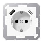 Jung A1520-15CAWW SCHUKO Steckdose 16A 250V mit USB-Ladegerät 1xTypA + 1xTyp C integrierter erhöhter Berührungsschutz SAFETY+ Serie AS/A alpinweiß 