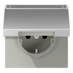 Jung AL1520NAKL SCHUKO Steckdose 16A 250V mit Schriftfeld integrierter erhöhter Berührungsschutz SAFETY+ Klappdeckel Serie LS Aluminium 