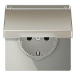 Jung ES1520NAKL SCHUKO Steckdose 16A 250V mit Schriftfeld integrierter erhöhter Berührungsschutz SAFETY+ Klappdeckel Serie LS Edelstahl 