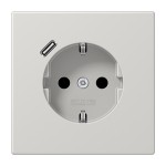 Jung LS1520-18CLG SCHUKO Steckdose 16A 250V mit USB-Ladegerät 1xTyp C integrierter erhöhter Berührungsschutz SAFETY+ Serie LS lichtgrau 