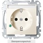 Merten MEG2305-0344 Schuko-Steckdose mit Überspannungschutz und Schriftfeld Berührungsschutz Steckklemmen cremeweiß glänzend System M 