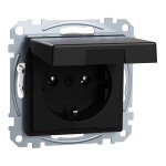 Merten MEG2311-0403 Schuko-Steckdose mit Klappdeckel Steckklemmen schwarz matt System M 