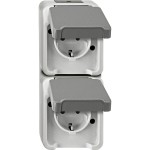 Merten MEG2329-8029 Schuko-Doppel-Steckdose senkrecht angeordnet lichtgrau AQUASTAR 