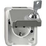 Merten MEG2417-8029 Schuko-Steckdose mit Berührungsschutz abschließbar mit gleichen Schließungen Schloss-Nr. 200 lichtgrau AQUASTAR 