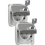 Merten MEG2418-8029 Schuko-Steckdose mit Berührungsschutz abschließbar mit 2 gleichen Schließungen/ lichtgrau 2er-Set AQUASTAR 