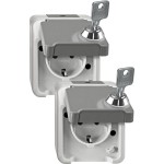 Merten MEG2424-8029 Schuko-Steckdose abschließbar mit 2 gleichen Schließungen 2er-Set lichtgrau AQUASTAR 