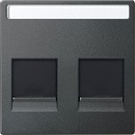 Merten MEG4564-0414 Zentralplatte für Modular Jack 2-fach mit Schriftfeld und Staubschutzschieber anthrazit System M 