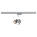 SLV 152232 BIMA, Spot für Hochvolt-Stromschiene 3Phasen, zweiflammig, QPAR51, rund, silbergrau, max. 100 W, inkl. 3Phasen-Adapter 