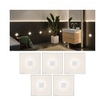Paulmann 784.02 LumiTiles LED Fliesen Square 5er-Set IP44 100x10mm 5x20lm 230/12V 5x0,8W 2700K Weiß Kunststoff#Aluminium 