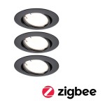 Paulmann 924.65 LED Einbauleuchte Smart Home Zigbee 3.0 Base Coin Basisset schwenkbar rund 90mm 20° 3x4,9W 3x430lm 230V dimmbar 3000K Schwarz matt 