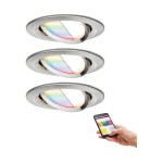 Paulmann 929.65 LED Einbauleuchte Smart Home Zigbee 3.0 Nova Plus Coin Basisset schwenkbar rund 84mm 50° Coin 3x5,2W 3x400lm 230V dimmbar RGBW+ Eisen gebürstet 