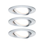 Paulmann 939.03 LED Einbauleuchte Nova Plus Coin Basisset schwenkbar rund 84mm 50° Coin 3x6W 3x470lm 230V dimmbar 2700K Alu gedreht 