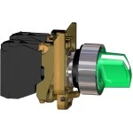Schneider XB4BK133M5 Leuchtwahlschalter, Harmony XB4, Metall, 22mm, grün, universelle LED, 3 Stellungen, 1S+1Ö, 230-240V AC 