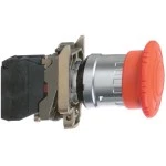 Schneider XB4BS84441 Not-Aus/Not-Halt-Schalter, Harmony XB4, Metall, 22mm, rot, Pilz 40mm, Drehentriegelung, 1S+2Ö 