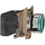 Schneider XB4BW33G5 Leuchtdrucktaster, Harmony XB4, Metall, 22mm, grün, unbeschirftet, universelle LED, glatte Kalotte, 1S+1Ö, 110-120V AC 