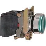 Schneider XB4BW33M5 Leuchtdrucktaster, Harmony XB4, Metall, 22mm, grün, unbeschriftet, universelle LED, glatte Kalotte, 1S+1Ö, 230-240V AC 