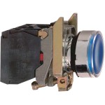 Schneider XB4BW36B5 Leuchtdrucktaster, Harmony XB4, Metall, 22mm, blau, unbeschriftet, universelle LED, glatte Kalotte, 1S+1Ö, 24V ACDC 