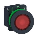 Schneider XB5FW34G5 Leuchtdrucktaster, Harmony XB5F, Kunststoff, 30mm, rot, universelle LED, 1S+1Ö, 120V AC 