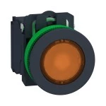 Schneider XB5FW35M5 Leuchtdrucktaster, Harmony XB5F, Kunststoff, 30mm, orange, universelle LED, 1S+1Ö, 230V AC 