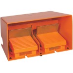 Schneider XPER5100D Fußschalter, Harmony XPE, doppelt, Metall, orange, 1-stufig, 2Ö+2S, IP66, mit Schutzhaube, mit Verriegelung 