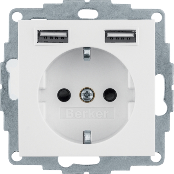 Berker 48038989 Schuko-Steckdose/USB A-A S.1 polarweiß glänzend
