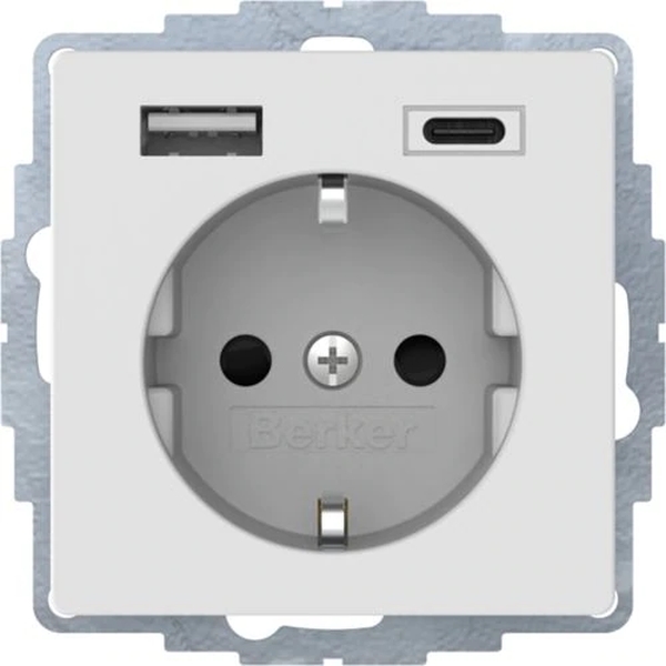 Berker 48046089 Schuko-Steckdose/USB A-C Q.1/Q.3 polarweiß samt