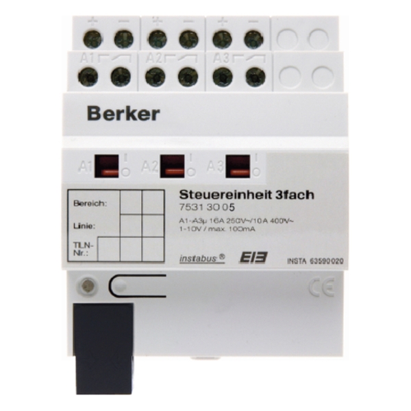 Berker 75313005 Steuereinheit 3-fach 1-10V 16A Hand Status REG KNX lichtgrau