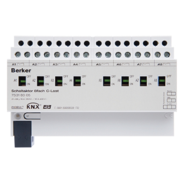 Berker 75318005 Schaltaktor 8-fach 16A C-Last Schließer Hand Status REG KNX lichtgrau