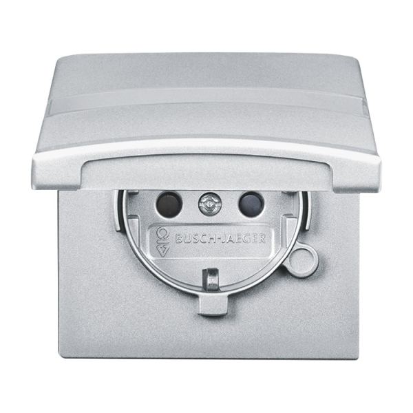 Busch-Jaeger 20 EUGKBN-33-101 Schuko-Steckdose mit Klappdeckel und Beschriftungsfeld alusilber 2CKA002064A0300