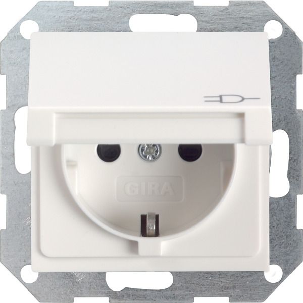 Gira 041403 Schuko-Steckdose 16A 250V mit Klappdeckel und erhöhten Berührungsschutz (Shutter) System 55 Reinweiß glänzend
