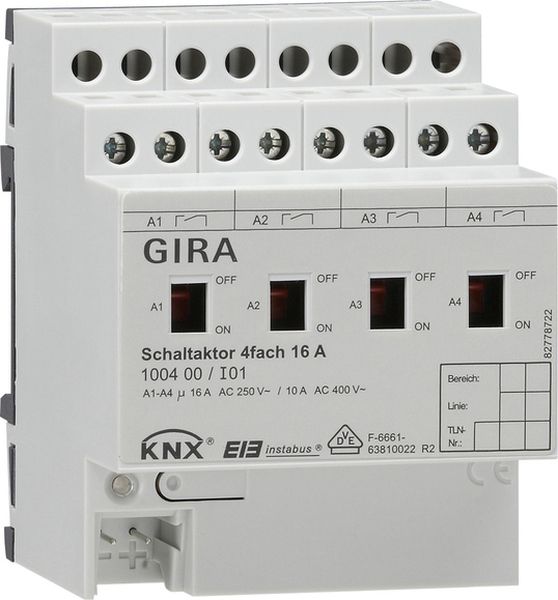 Gira 100400 Schaltaktor 4f 16 A Hand KNX REG