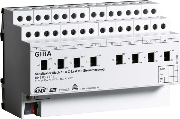 Gira 104600 Schaltaktor 8f 16 A Hand + Strom C-Last KNX REG