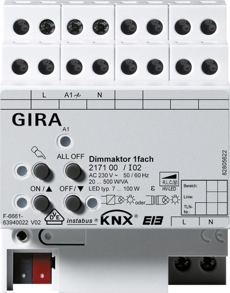 Gira 217100 Dimmaktor 1f 500 W/VA KNX REG