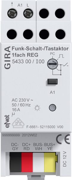 Gira 543300 Funk Schalt-/Tastaktor 1f REG Gira eNet