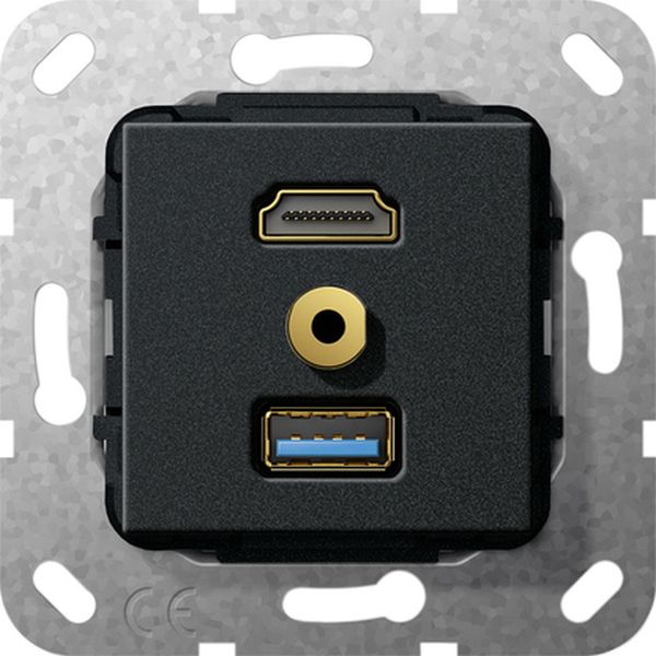 Gira 568010 HDMI USB 3.0 A M-Klinke Kpl. K-Peitsche Einsatz Schwarz m