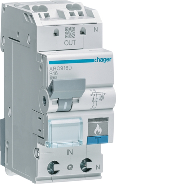 Hager ARC906D Fehlerlichtbogen-Schutzeinrichtung AFDD mit LS-Schalter 1P+N 6kA B-6A 2TE