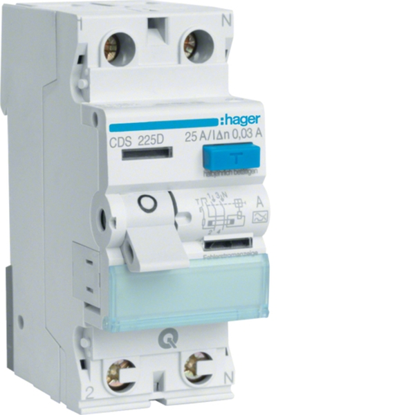 Hager CDS225D FI-Schutzschalter Fehlerstromschutzschalter 2-polig 6kA 25A 30mA Typ A QuickConnect