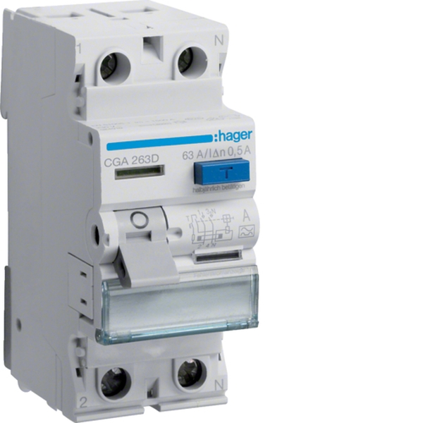 Hager CGA263D FI-Schutzschalter Fehlerstromschutzschalter 2-polig 6kA 63A 500mA Typ A